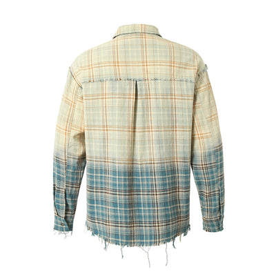 Camisa de Manga Larga Tie-Dye Cuadros Degradado para Hombre - Image 28