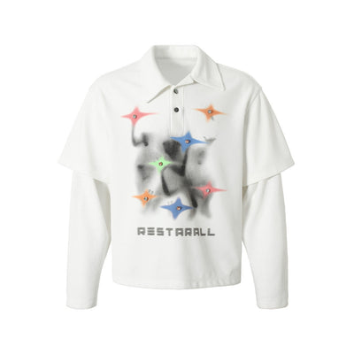 Playera Suelta con Diseño de Cuentas Abstractas y Solapas para Hombre - Image 21