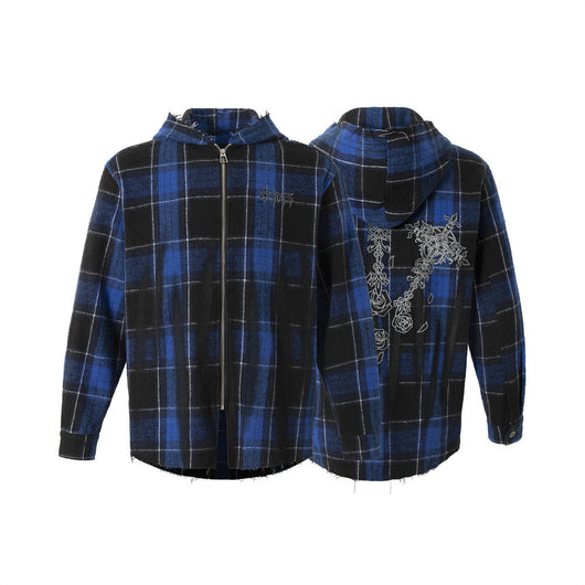 Camisa a Cuadros con Capucha Efecto Desgastado para Hombre - Image 18