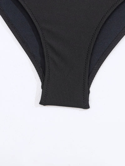Women's neon green ribbed two-piece swimsuit with a twisted front bikini top and high-waisted bottoms. - Image 31