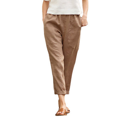 Pantalones Casuales de Algodón y Lino para Mujer Talla Grande - Image 11