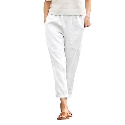 Pantalones Casuales de Algodón y Lino para Mujer Talla Grande - Image 12