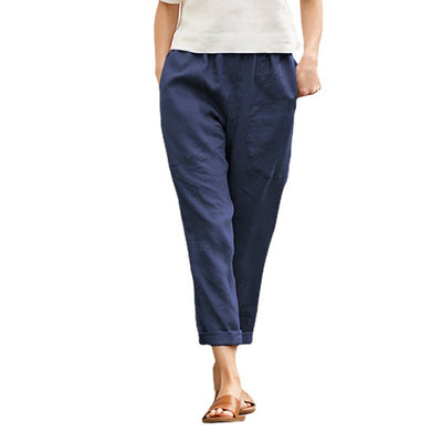 Pantalones Casuales de Algodón y Lino para Mujer Talla Grande - Image 13