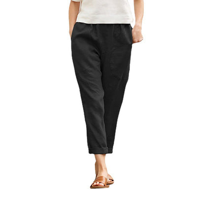 Pantalones Casuales de Algodón y Lino para Mujer Talla Grande - Image 14