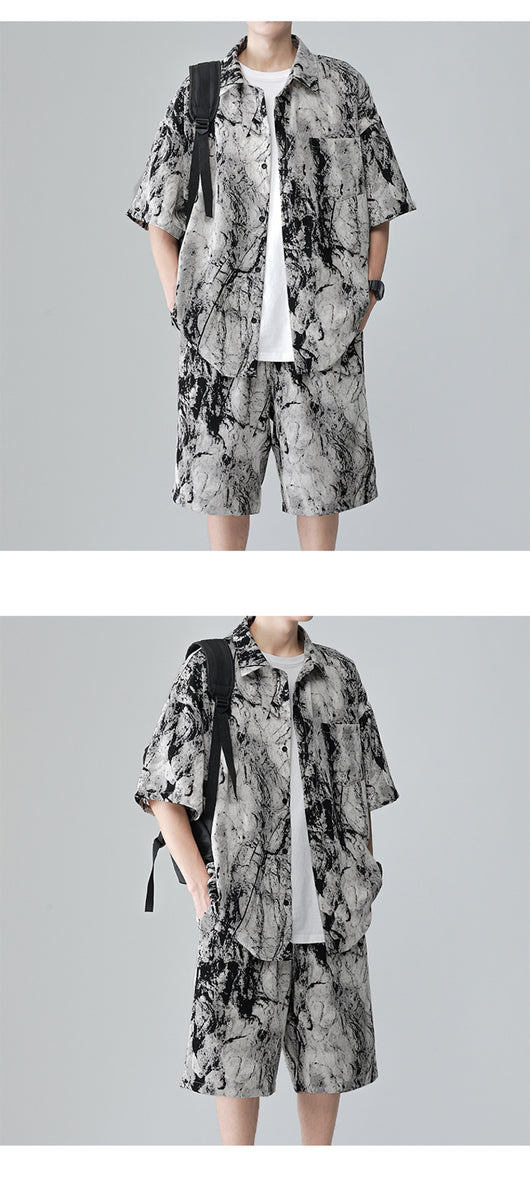 Conjunto de Playa para Hombre - Camisa Estampada y Pantalones Cortos Seda de Hielo Verano - Image 26