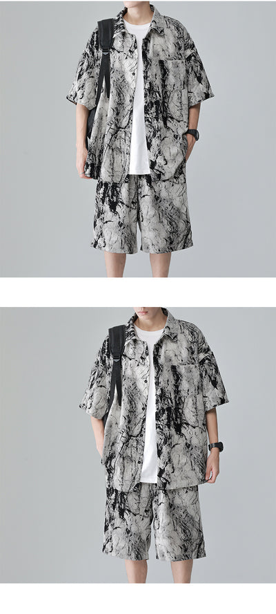 Conjunto de Playa para Hombre - Camisa Estampada y Pantalones Cortos Seda de Hielo Verano - Image 27