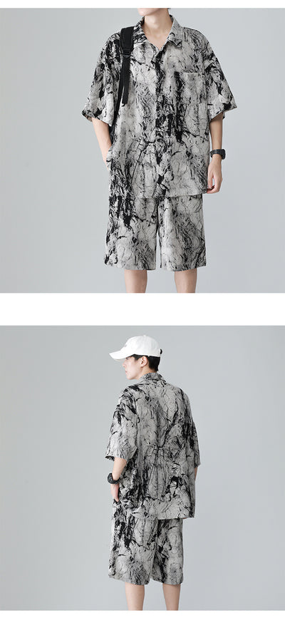 Conjunto de Playa para Hombre - Camisa Estampada y Pantalones Cortos Seda de Hielo Verano - Image 29