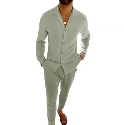 Traje Casual de Manga Larga con Solapa - Camisa y Pantalón Slim Fit para Hombre - Image 18