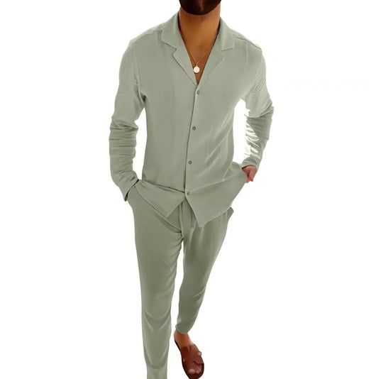 Traje Casual de Manga Larga con Solapa - Camisa y Pantalón Slim Fit para Hombre - Image 18