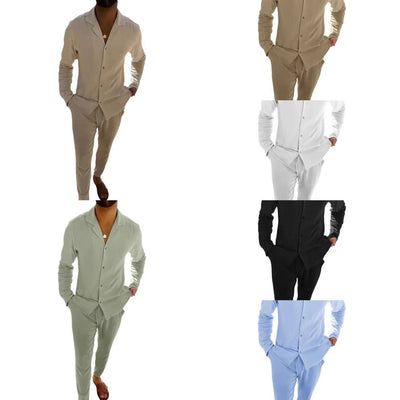 Traje Casual de Manga Larga con Solapa - Camisa y Pantalón Slim Fit para Hombre - Image 19