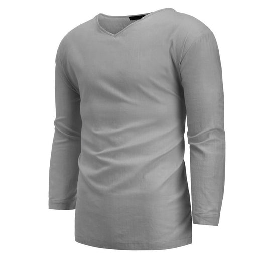 Camisa Holgada de Algodón y Lino con Cuello V - Manga Larga para Hombre - Image 12