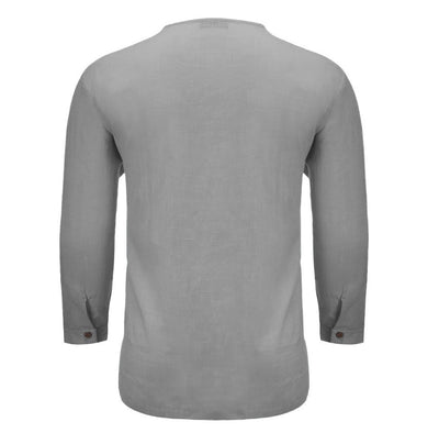 Camisa Holgada de Algodón y Lino con Cuello V - Manga Larga para Hombre - Image 13