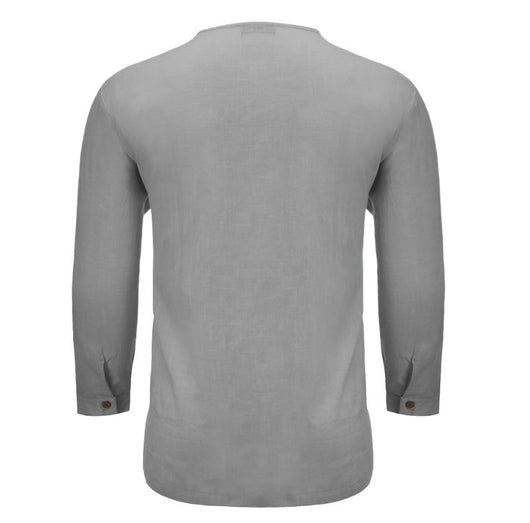 Camisa Holgada de Algodón y Lino con Cuello V - Manga Larga para Hombre - Image 13