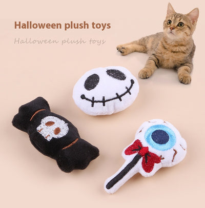 Plush cat teaser shaped like an eyeball lollipop with a blue iris, black pupil, and red bow. - Image 18