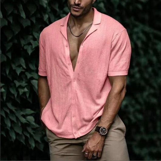 Cardigan Suelto de Manga Corta Color Liso para Hombre - Image 16