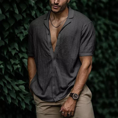 Cardigan Suelto de Manga Corta Color Liso para Hombre - Image 17