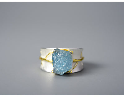 Anillo de Plata 925 con Aguamarina y Hoja para Mujer - Image 14