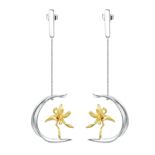 Aretes de Plata S925 Diseño Flor de Lis Semi-Floral para Mujer - Image 16