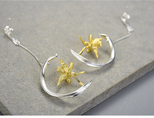 Aretes de Plata S925 Diseño Flor de Lis Semi-Floral para Mujer - Image 17