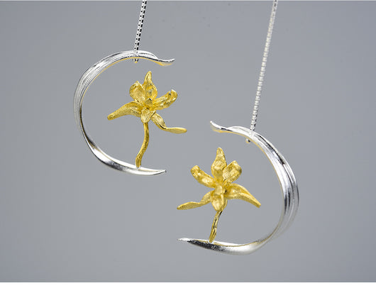 Aretes de Plata S925 Diseño Flor de Lis Semi-Floral para Mujer - Image 23
