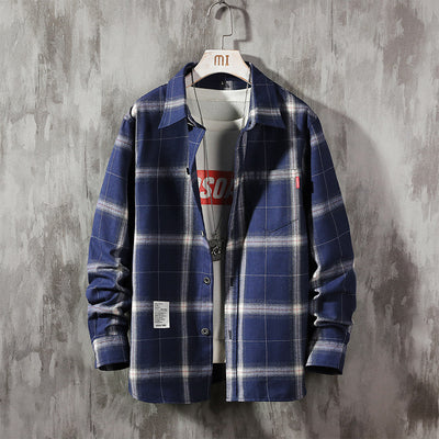 Camisa Cuadriculada Hombre Manga Larga Estilo Coreano Moderno - Image 10