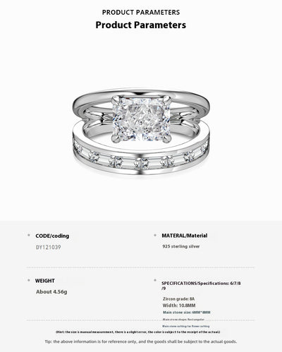 Anillo Doble Capa Plata S925 Flor de Hielo Rectangular con Zirconia 8A - Image 7