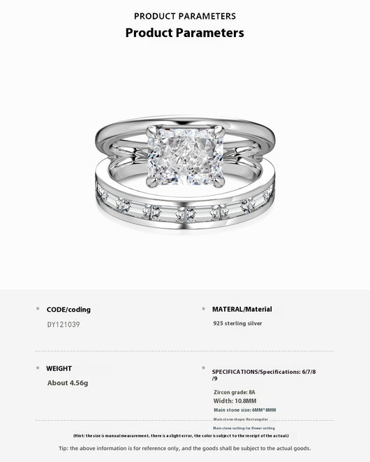 Anillo Doble Capa Plata S925 Flor de Hielo Rectangular con Zirconia 8A - Image 7