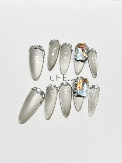 Uñas Postizas Ovaladas Gris Ojo de Gato Premium - Parche de Alta Calidad - Image 14