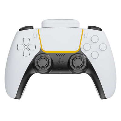 White portable battery pack with digital display attached to a PS5 controller, showing 100% charge. - Image 14