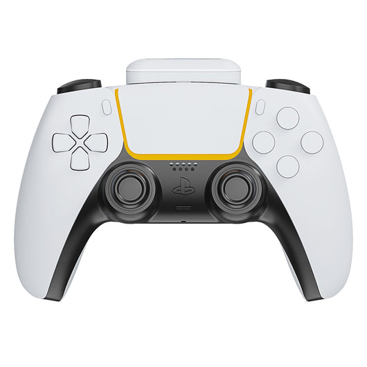White portable battery pack with digital display attached to a PS5 controller, showing 100% charge. - Image 14