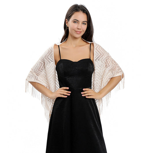 Vestido de Noche con Capa de Encaje y Escote Triangular - Image 86