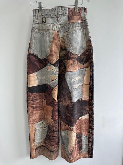 Pantalón Denim Ancho Vintage con Costuras Teñidas y Detalles Rotos - Image 22