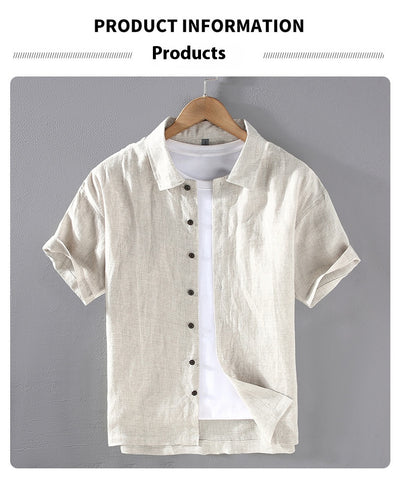 Camisa de Lino Cuadriculada Tejida para Hombre - Manga Corta - Image 25