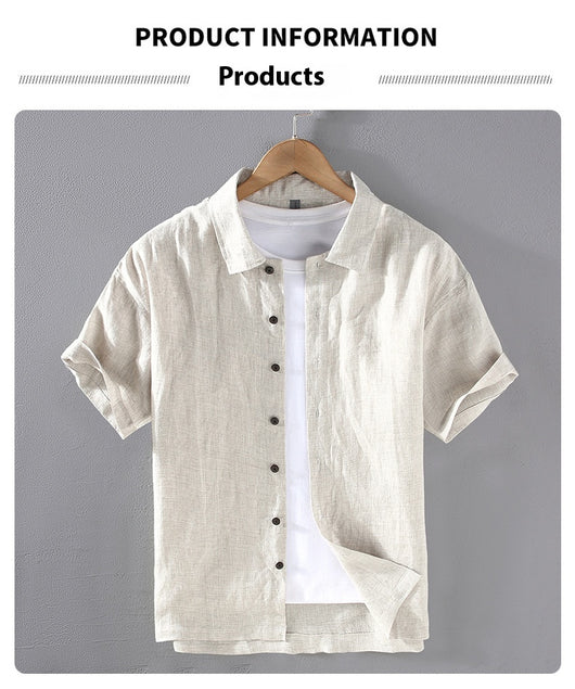 Camisa de Lino Cuadriculada Tejida para Hombre - Manga Corta - Image 25