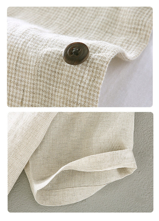 Camisa de Lino Cuadriculada Tejida para Hombre - Manga Corta - Image 32