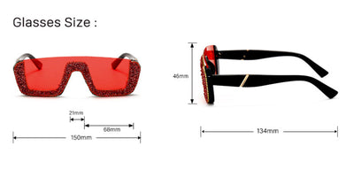 Black square sunglasses with a wavy top frame embellished with brown and clear rhinestones and gradient smoke lenses. - Image 18