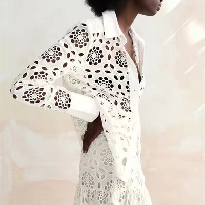 Traje Falda Camisa con Solapa Calada Elegante - Image 11
