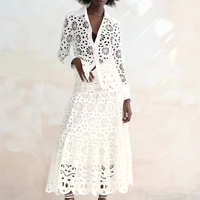 Traje Falda Camisa con Solapa Calada Elegante - Image 12