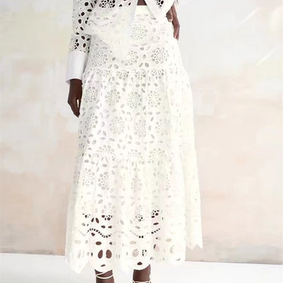 Traje Falda Camisa con Solapa Calada Elegante - Image 13
