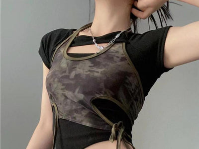 Blusa Retro Hot Girl Estampada Manga Corta con Tirantes - Diseño Verano Chic - Image 14