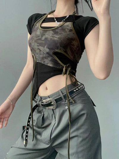 Blusa Retro Hot Girl Estampada Manga Corta con Tirantes - Diseño Verano Chic - Image 16