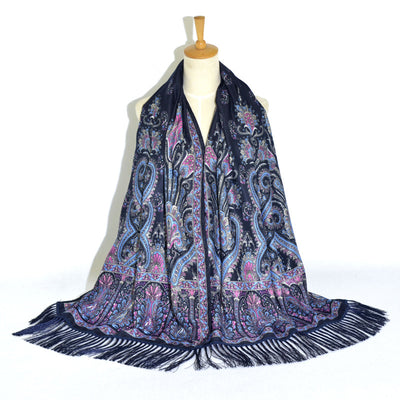 Pañuelo Étnico Retro Estampado Cachemir Xinjiang con Borlas - Image 16
