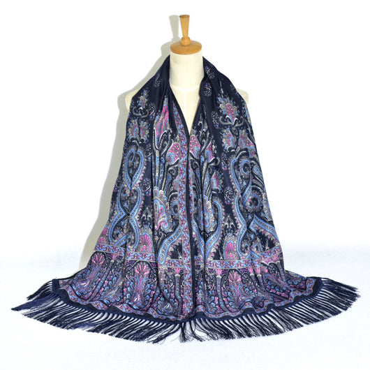 Pañuelo Étnico Retro Estampado Cachemir Xinjiang con Borlas - Image 16