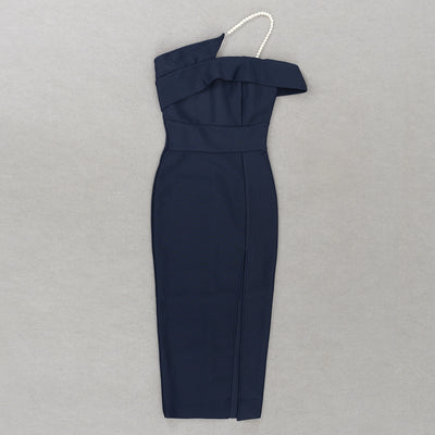 Vestido Bandage Azul Ajustado con Escote al Hombro y Abertura Lateral - Image 34