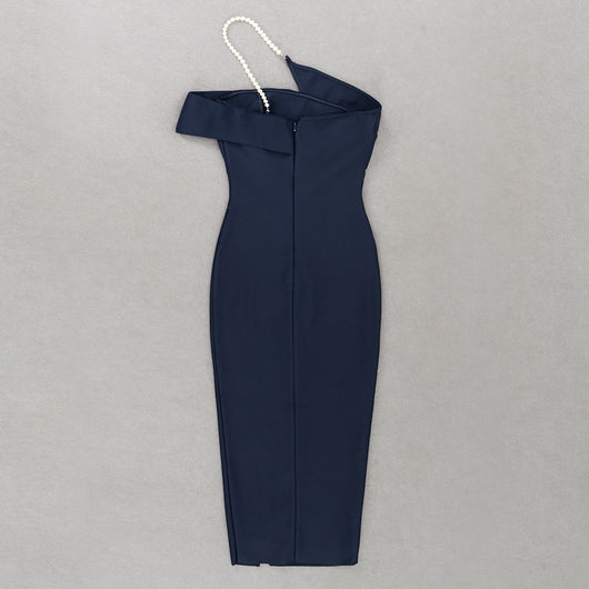 Vestido Bandage Azul Ajustado con Escote al Hombro y Abertura Lateral - Image 40