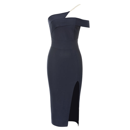 Vestido Bandage Azul Ajustado con Escote al Hombro y Abertura Lateral - Image 41