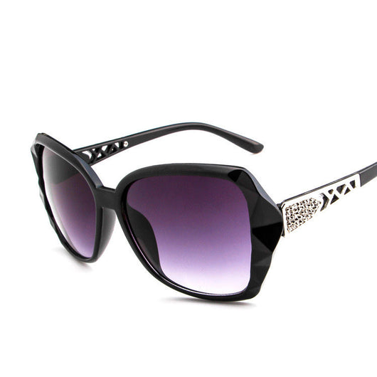 Women's retro big frame sunglasses with brown faceted frames, gradient purple lenses, and rhinestone-detailed silver temples. - Image 23