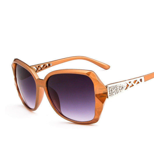 Women's retro big frame sunglasses with brown faceted frames, gradient purple lenses, and rhinestone-detailed silver temples. - Image 24