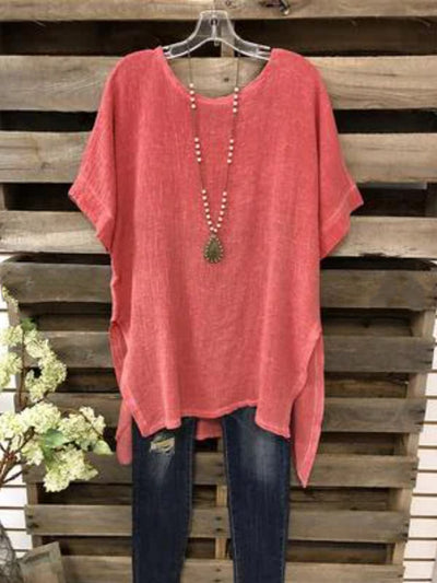 Blusa Suelta de Algodón y Lino para Mujer - Manga Corta - Image 10