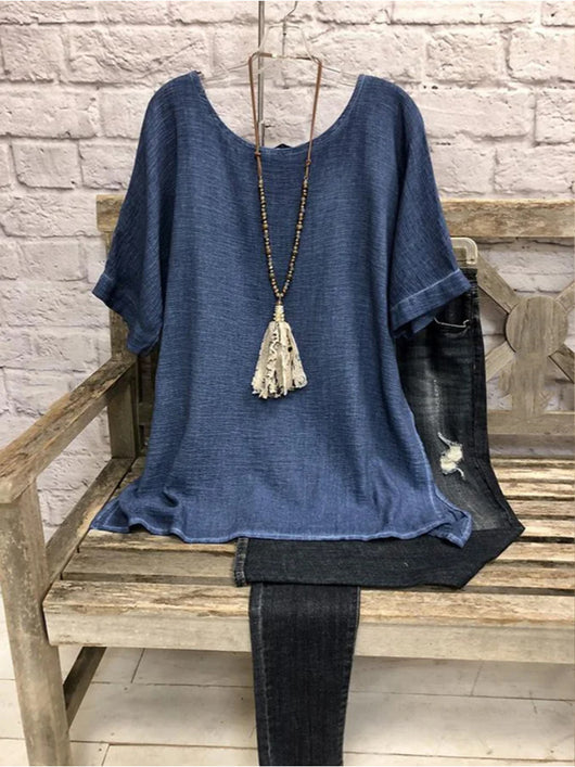 Blusa Suelta de Algodón y Lino para Mujer - Manga Corta - Image 13